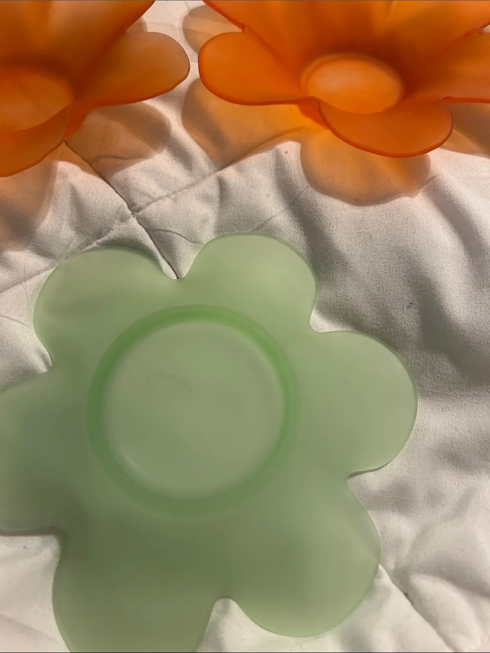 Orange and Green Glass Flower Bowls - Home Accents